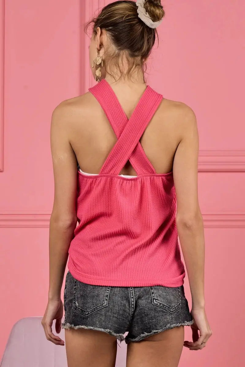 BiBi Lace Knit With Cut Out And Cross Neck Banded Top - Love Salve